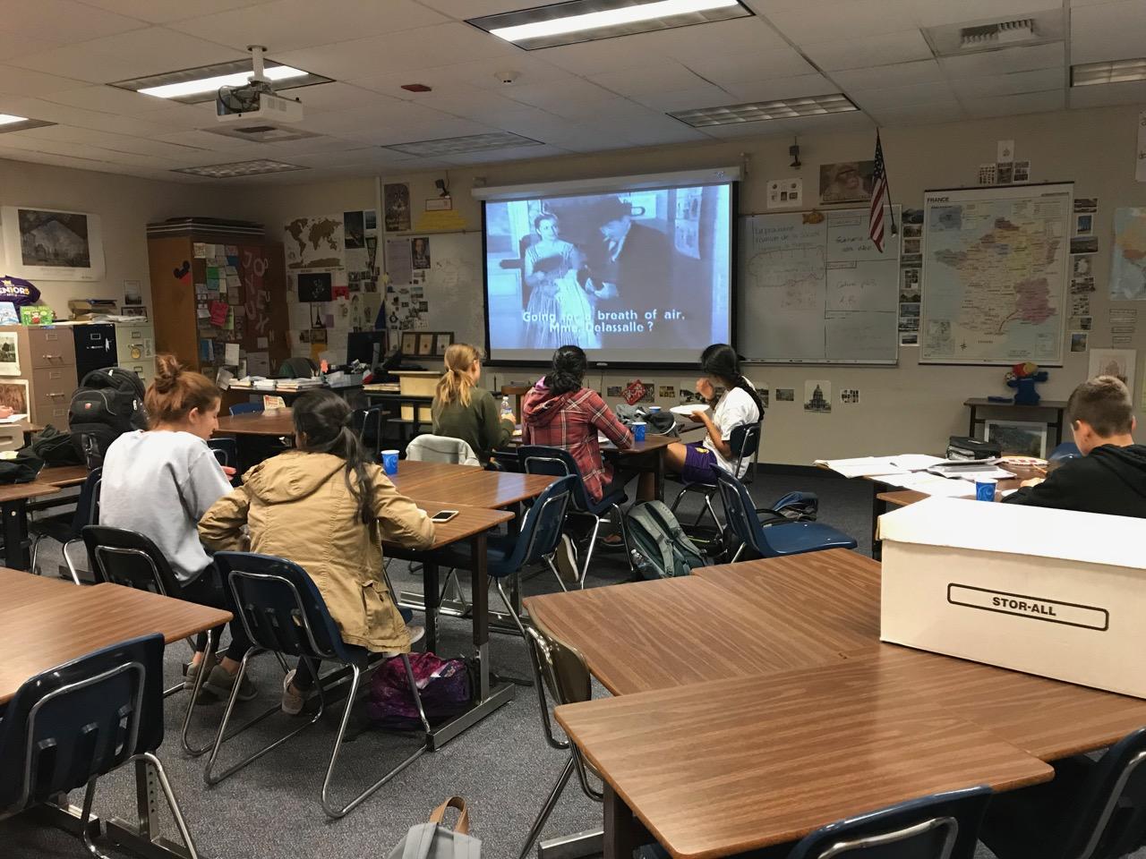 Students try cheese as they watch "La Diabolique." In keeping with Halloween, which had just passed day before, the movie was a black-and-white horror film.