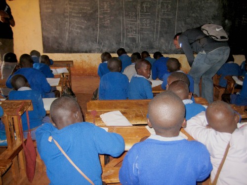 Kenyan children at Kamariny Elementary School study where the girls volunteered. 