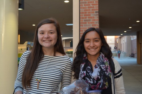 From left to right: Fremont High School Junior Carolyne Sysmans and MVHS Junior Rachel Poulo. Photo by Trisha Kholiya.