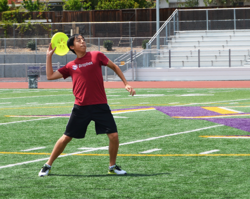 Senior Justin Chang of Chang Dynasty competes in a round three intramural frisbee game on April 21.  Photo by Avni Prasad