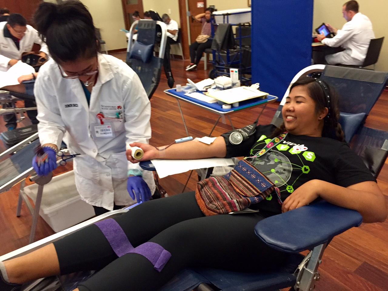 Rachelle Allauigan is donating blood in blood drive at Milpitas Public Library on Otc. 31. Allauigan decides to donate blood blood for the first time when her mother received blood and survived four years ago. 