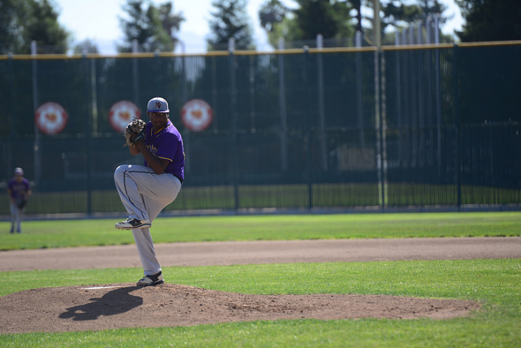 Senior Surya Kumaraguru winds up to pitch. His consitency at the mound was huge for the Matadors in this game. Photo by Pranav Iyer. 