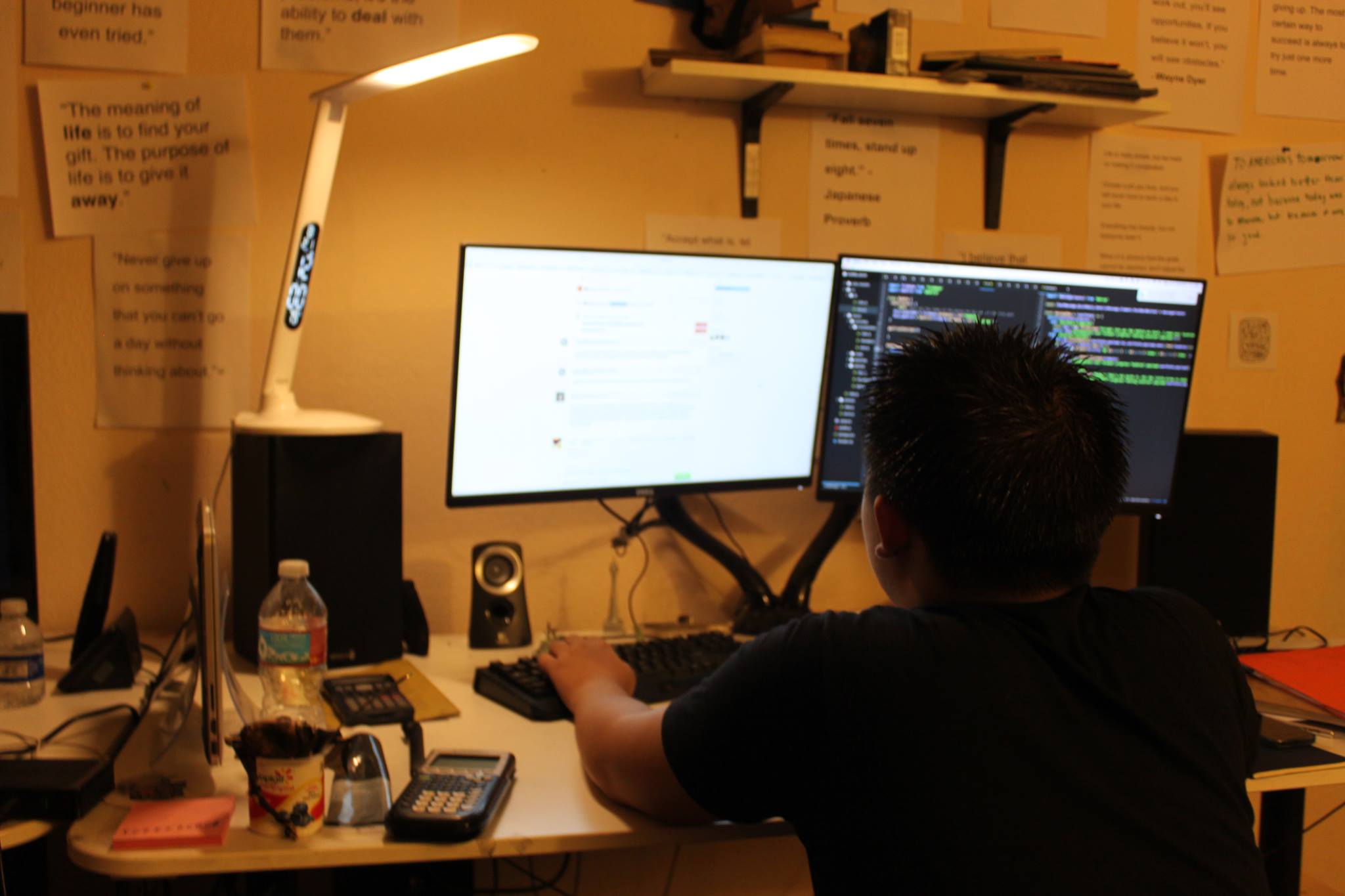 Senior David Sun works intently on his computer in to the night. Coding has been the main catalyst for his new philosophy. Photo used with permission of David Sun.