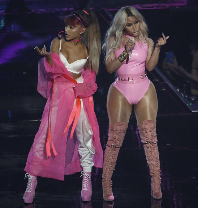 Ariana Grande and Nicki Minaj perform “Side to Side”. Photo from Madison Square Garden Twitter  