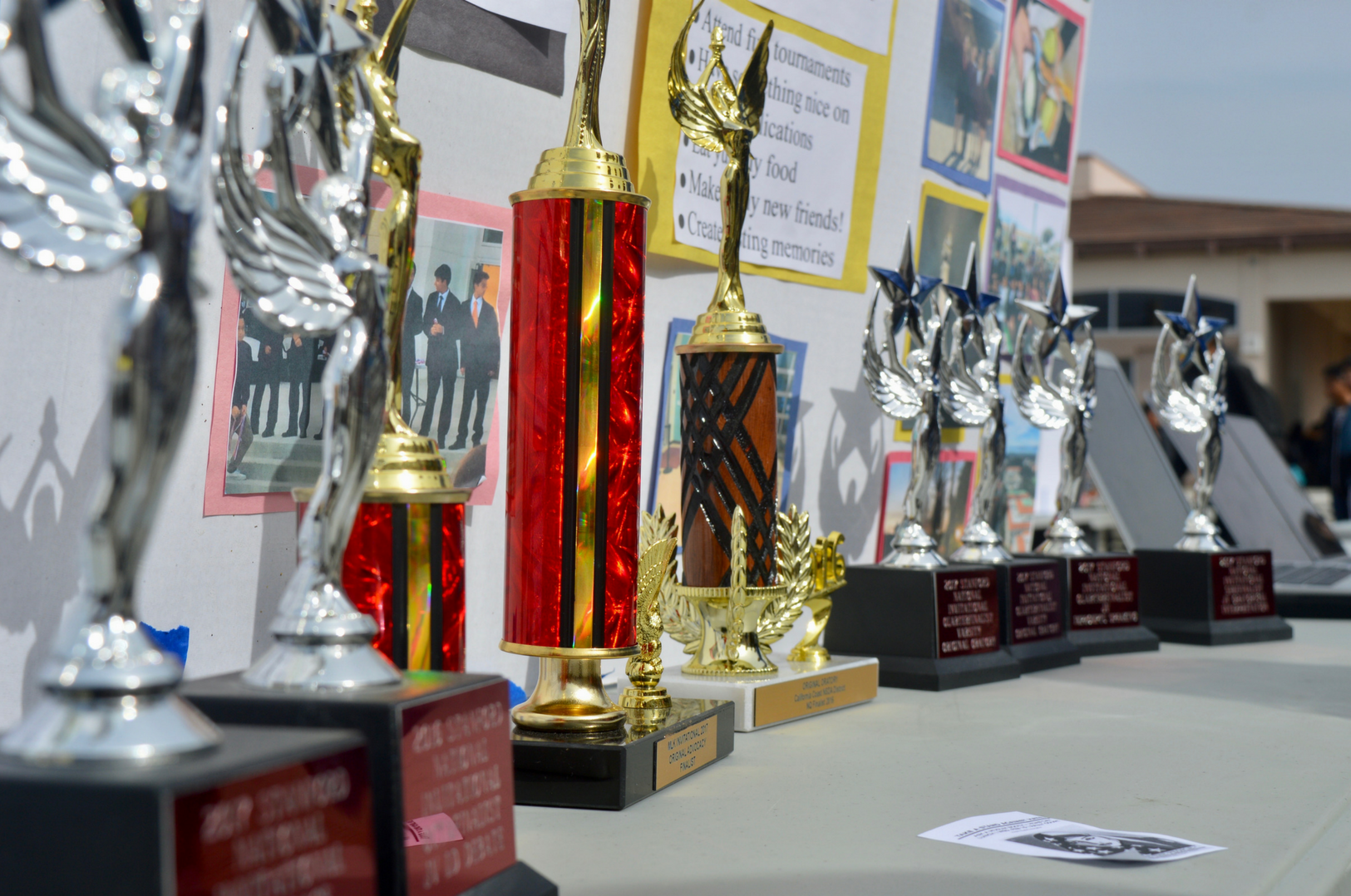 MV Speech and Debate proudly displays just some of their numerous trophies. The glimmering awards of the acclaimed club attracted the attention of students passing by without fail.