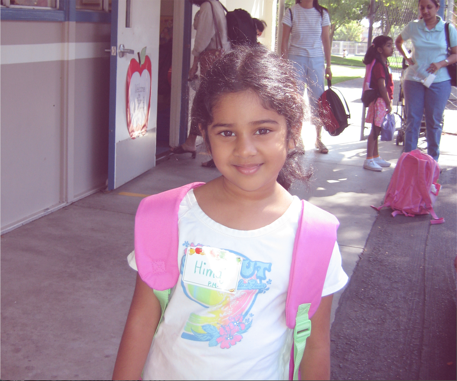 Tammineni, age 5, poses for a photo on her first day of Kindergarten. She’s gone to school in Cupertino her whole life. Photo used with permission of Hima Tammineni.