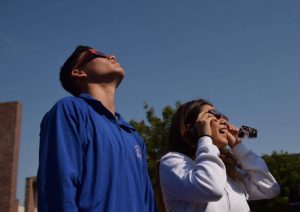 Students taking advantage of the opportunity to view the solar eclipse during class.