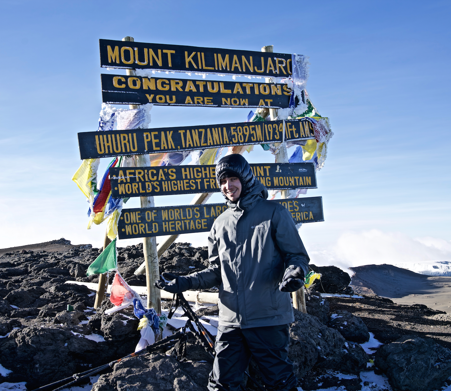  Freshman Daanyal Raja poses for a picture at the top of Mount Kilimanjaro. He made this climb with his family last December. Photo used with permission of Saeed Raja.
