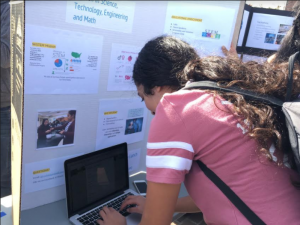 Students line up in front of WiSTEM’s poster board to input their email to be apart of the club, as well as checking different areas of STEM they preferred. The WiSTEM officers would consider this information in planning out labs to satisfy the members.